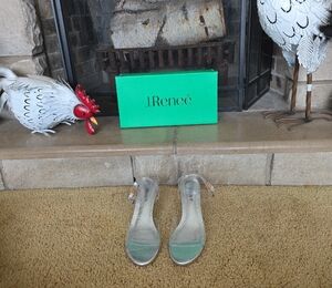 J.Renee Transparent Silver Heels Wrap Around Ankle Strap. Clr Upper Silver Ftbed